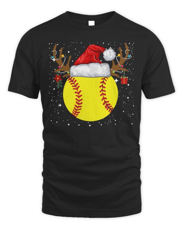 Softball Christmas Softball Ball Santa Hat Reindeer Xmas Lights 92