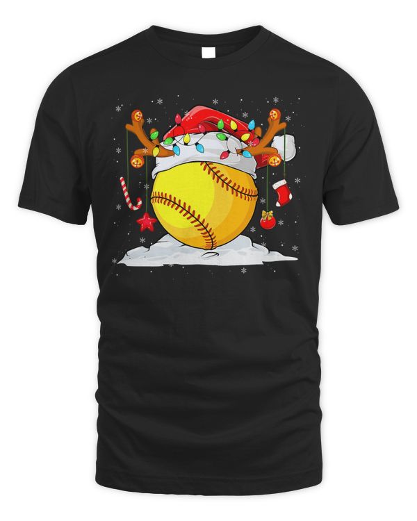 Softball Funny Reindeer Softball Lover Player Santa Hat Christmas 19