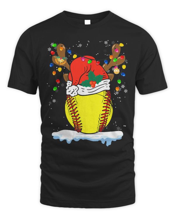 Softball Funny Softball Reindeer Santa Hat Christmas Men Women 82