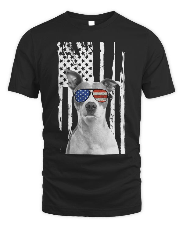Pitbull Dog 4th of July Pitbull Dog in sunglasses with American Flag 125