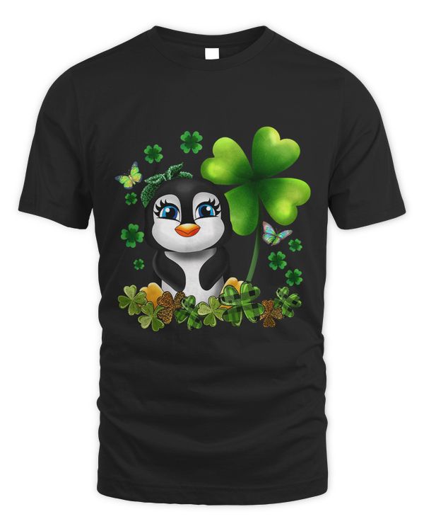Girls St Patricks Day Penguin Kids Green Shamrock Women Gift T-Shirt