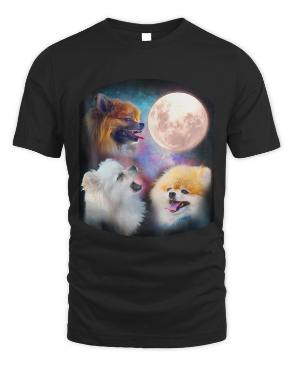 Pomeranian Dog T Shirt - Howling at Moon