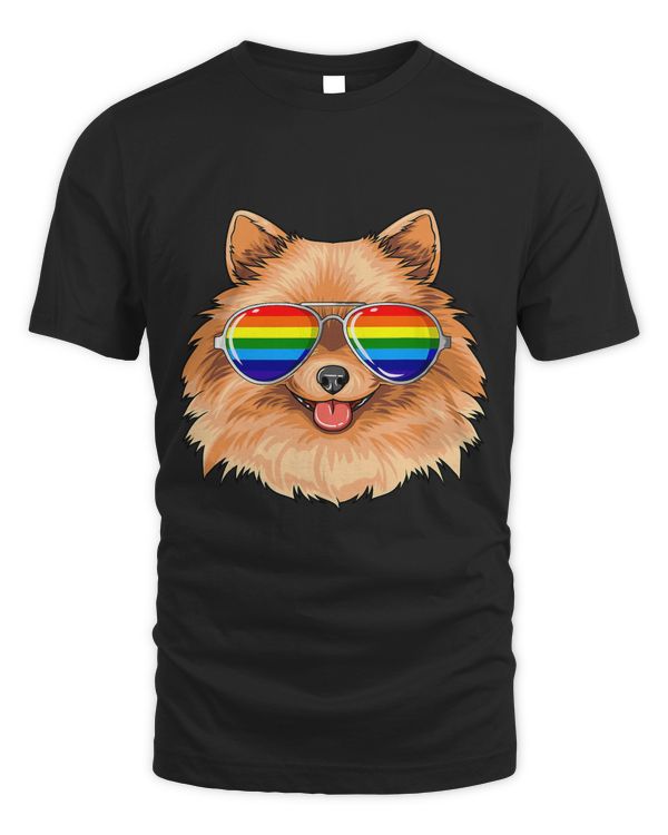 Pomeranian Gay Pride Flag LGBT Rainbow Sunglasses Pomeranian T-Shirt