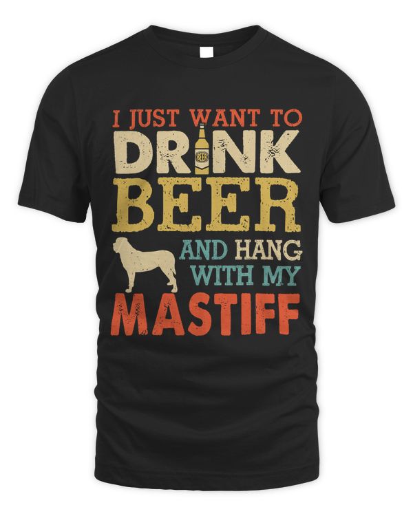 Mastiff Dad Drink Beer Hang With Dog Funny Men Vintage T-Shirt
