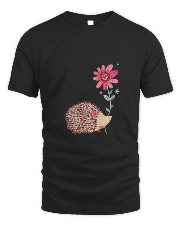 Cute Vintage Hedgehog & Flower Art T-Shirt & Gift