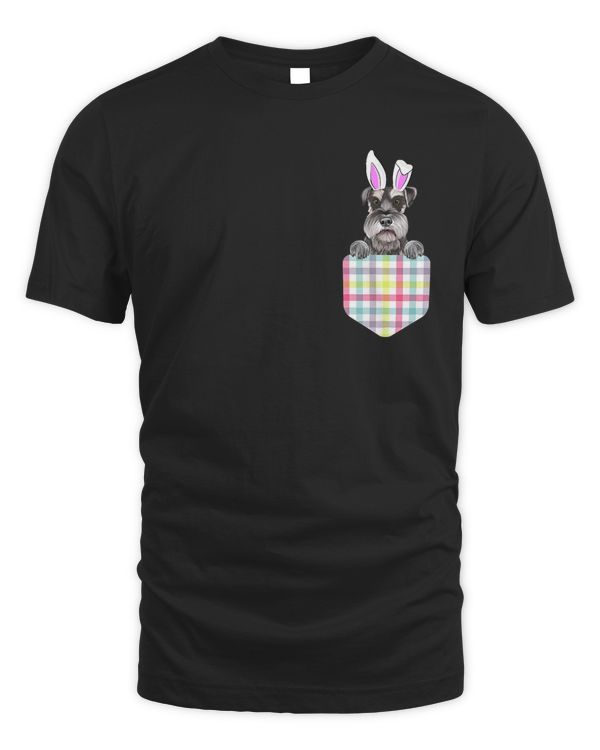 Easter Plaid Miniature Schnauzer Bunny Dog In Pocket T-Shirt