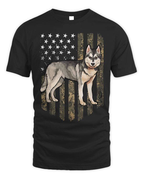 Camo American Flag Siberian Husky 4th Of July USA T-Shirt