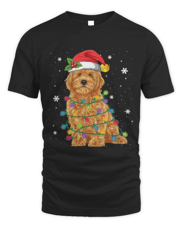 Goldendoodle Christmas Santa Hat Fairy Lights Pajama Gifts T-Shirt