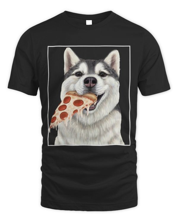 Husky eating pizza. - Dog with pizza slices T-Shirt