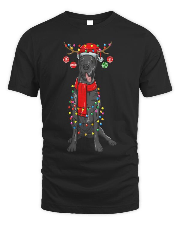 Christmas Cute Great Dane Dog Holiday Lights With Antlers T-Shirt