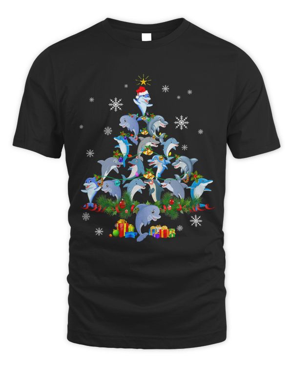 Cute Dolphin Christmas Tree Pet Dolphin Lover Christmas T-Shirt