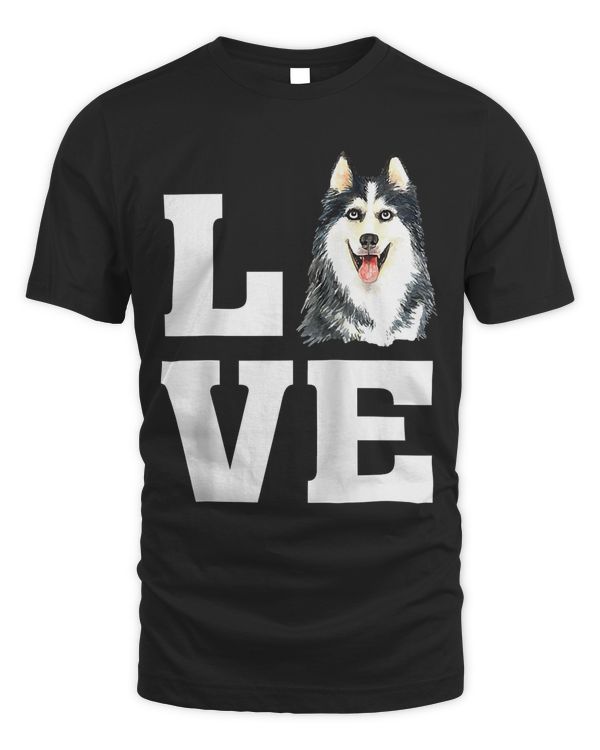 Cute Watercolor Love Siberian Husky Illustration Image Raglan Baseball Tee