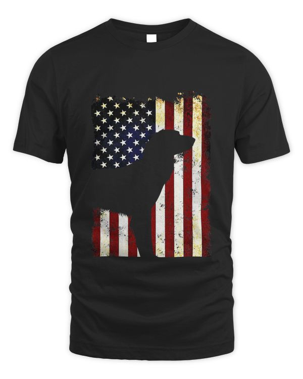 German Longhaired Pointer Silhouette American Flag T-Shirt