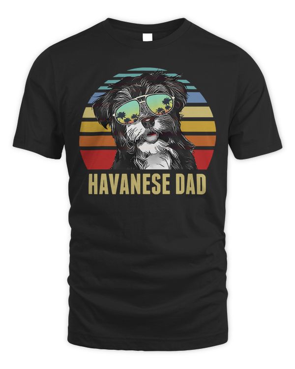 Havanese Best Dog Dad Ever Retro Sunset Beach Vibe T-Shirt