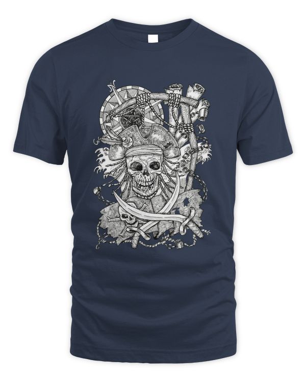 MEMOD69 - Halloween T Shirt 2022 - Pirate King Skull Shirt. (Dark )