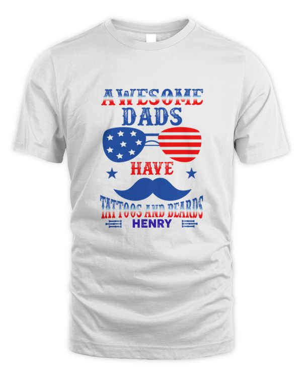 Awesome Dads Have Tattoos and Beards Personalized Shirt, 4th Of July Dad Shirt, Dad USA Shirt, Gift For Father