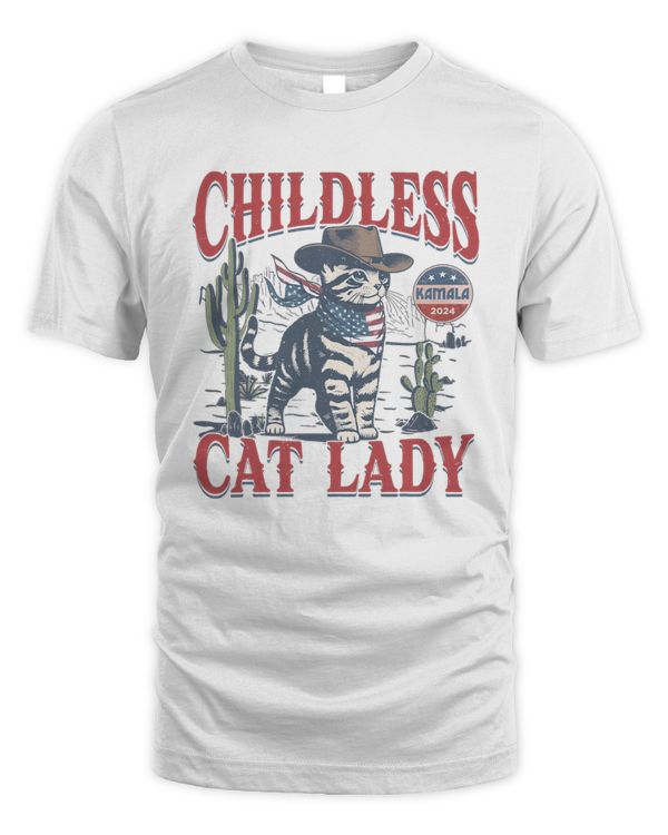 SH115 Cowboy Cat Childless Cat Lady For Kamala Election Voting T-Shirt
