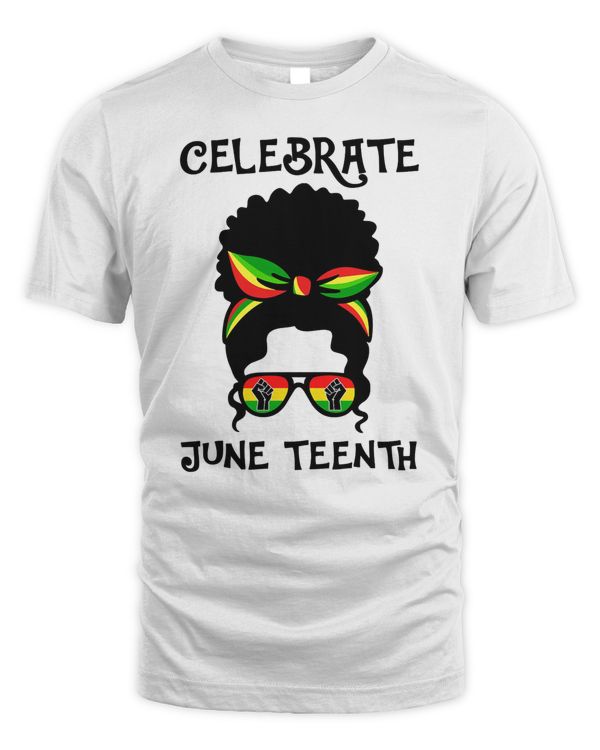 Black Women Messy Bun Celebrate Juneteenth Indepedence Day
