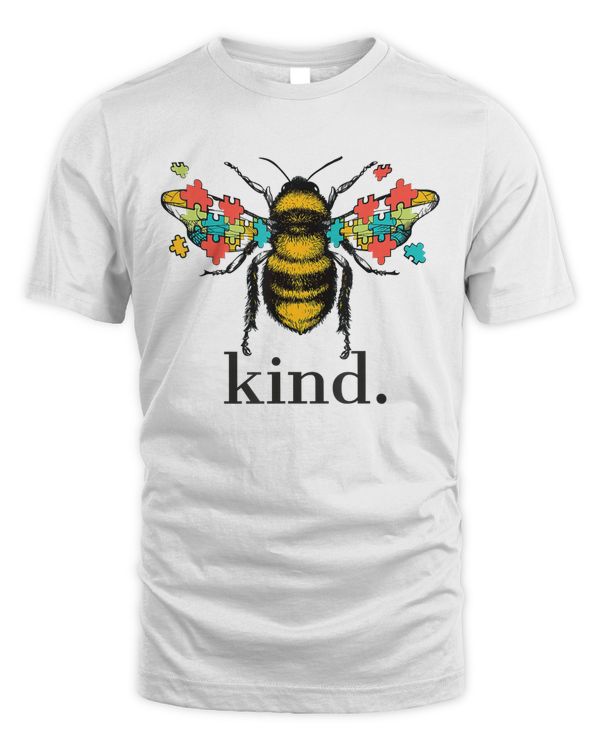 Autism Awareness Bee Kind Puzzle Pieces T Shirt