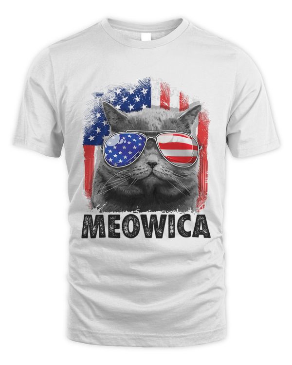 Cat 4th of July Shirts Meowica Merica Men USA American Flag T-Shirt