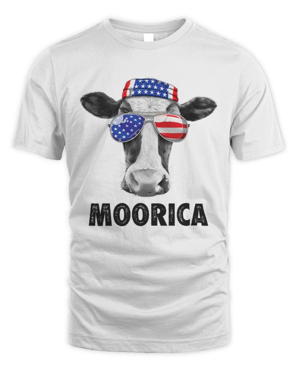 Cow 4th of July Shirt Moorica Merica Men Women USA Flag Farm T-Shirt