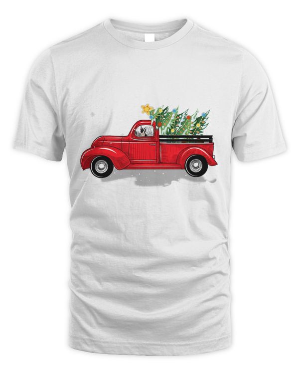Boston Terrier Riding Red Truck Xmas Dog Lover Christmas T-Shirt