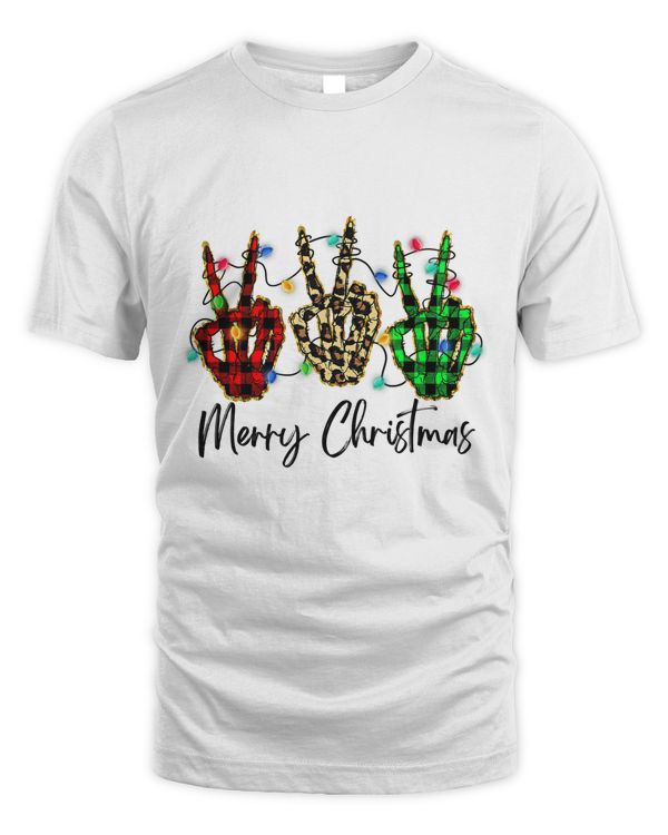 Buffalo plaid skeleton peace merry christmas pajamas T-Shirt