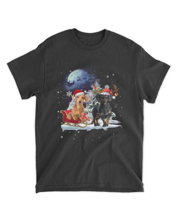 Dachshund Dog Christmas Moon Santa Hat Dog Lover