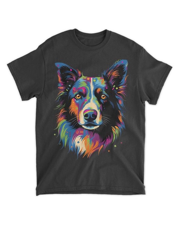 Border Collie Face Colorful Dog Mom or Dad Cute Black Long Sleeve T-Shirt