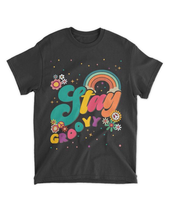 Stay Groovy Hippie Peace Sign Sunflowers Motivational Retro