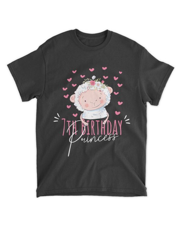 7th Birthday Princess Girl 7 Years Old Sheep Lover BDay