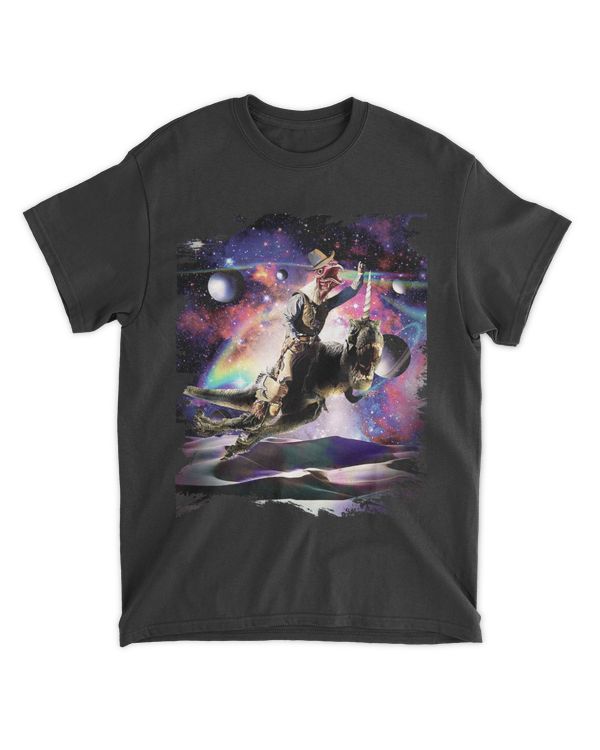 Chicken Cowboy Riding Dinosaur In Space Funny