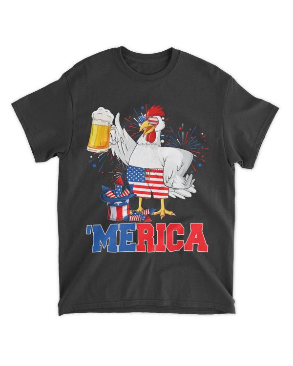 Funny Merican Chicken 2Beer American Flag Indepedence Day