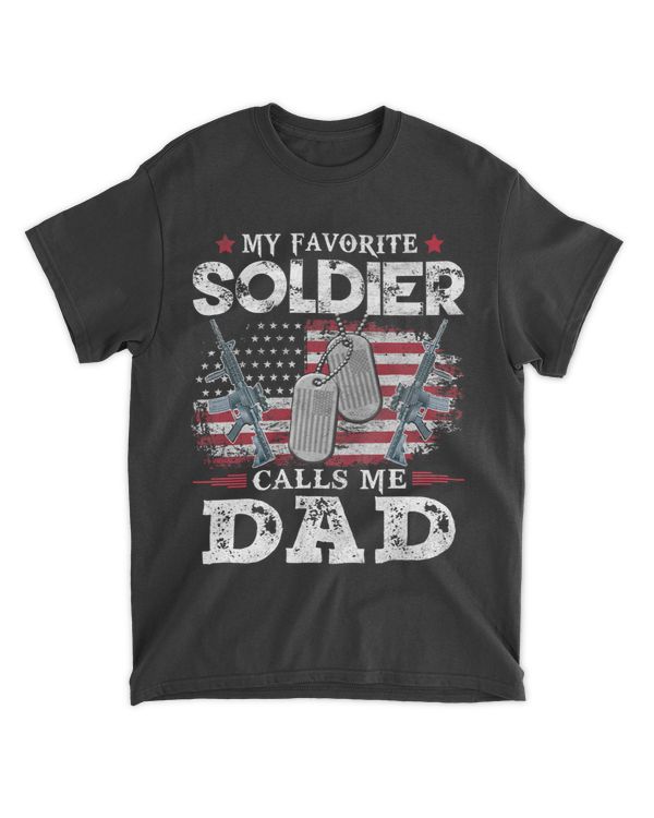 Mens My Favorite Soldier Calls Me Dad USA Flag Fathers Day