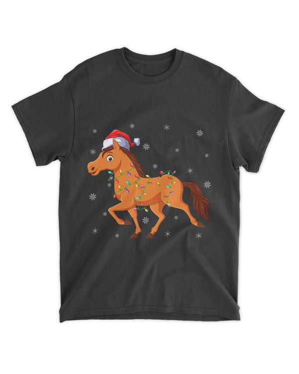 Funny Horse Xmas Lighting Matching Santa Hat Horse Christmas