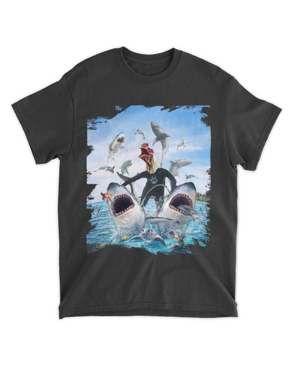 Chicken Riding Shark Sharks At Beach Ocean Funny