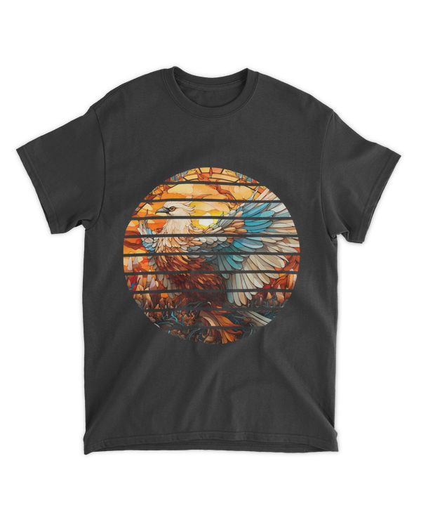 Retro circle yellow stained glass eagle phoenix bi