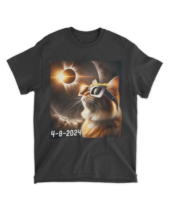 Total Solar Eclipse 2024 Cat Wearing Solar Eclipse Glasses T-Shirt