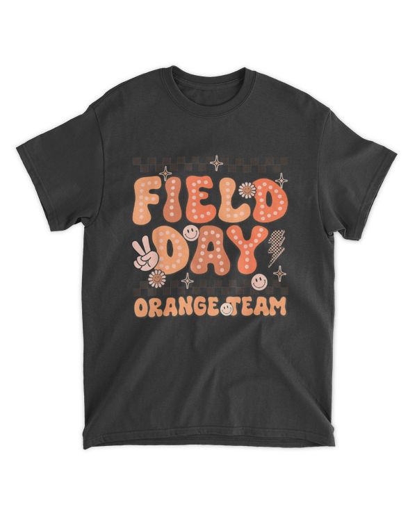 Field Day Orange Team Groovy Smile Face Checkered Students