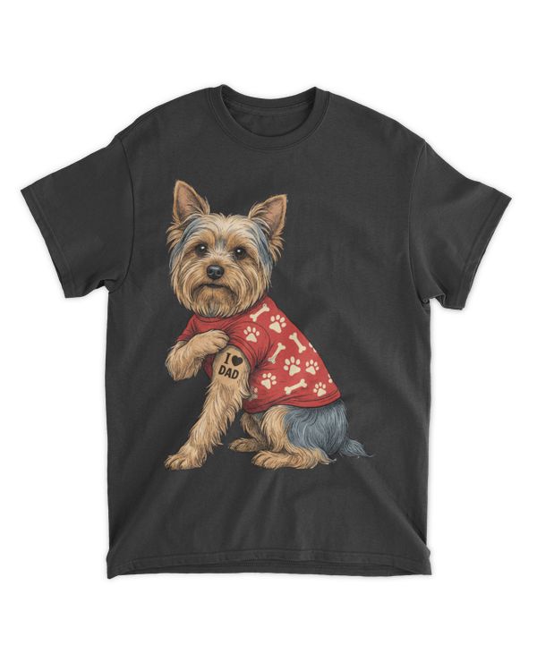 I Love Dad Tattoo Yorkie  Dad Funny Father's Day T-Shirt