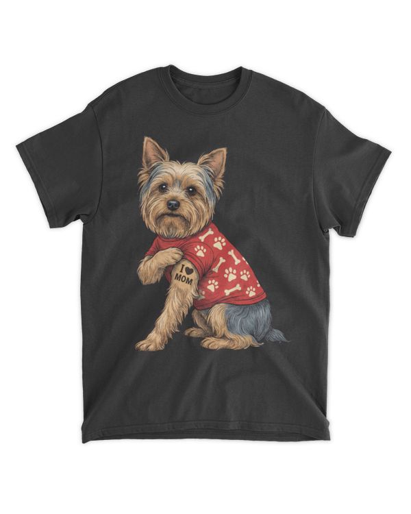 I Love Mom Tattoo Yorkie Mom Funny Mother's Day T-Shirt
