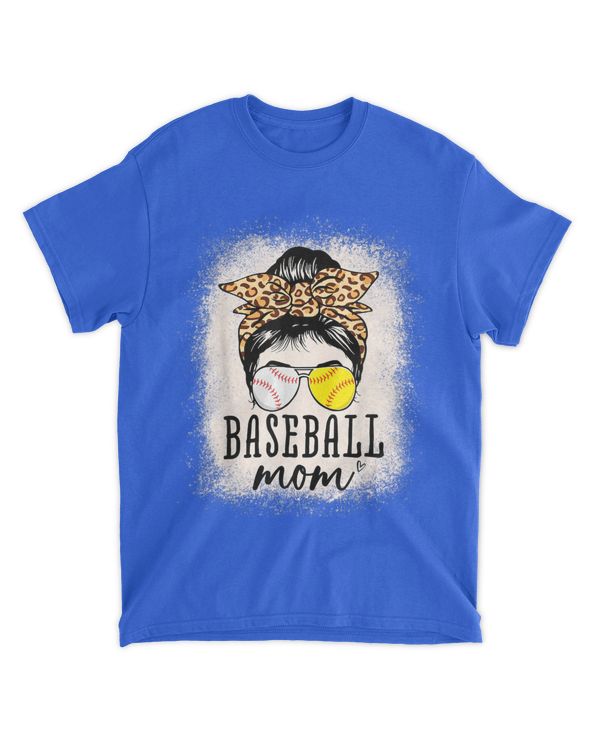 Bleached Baseball Mom Messy Bun Softball Mom Mother's Day T-Shirt