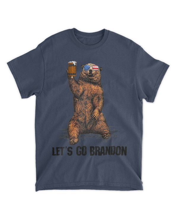 Lets Go Brandon Bear Drinking Beer USA Flag Vintage T-Shirt