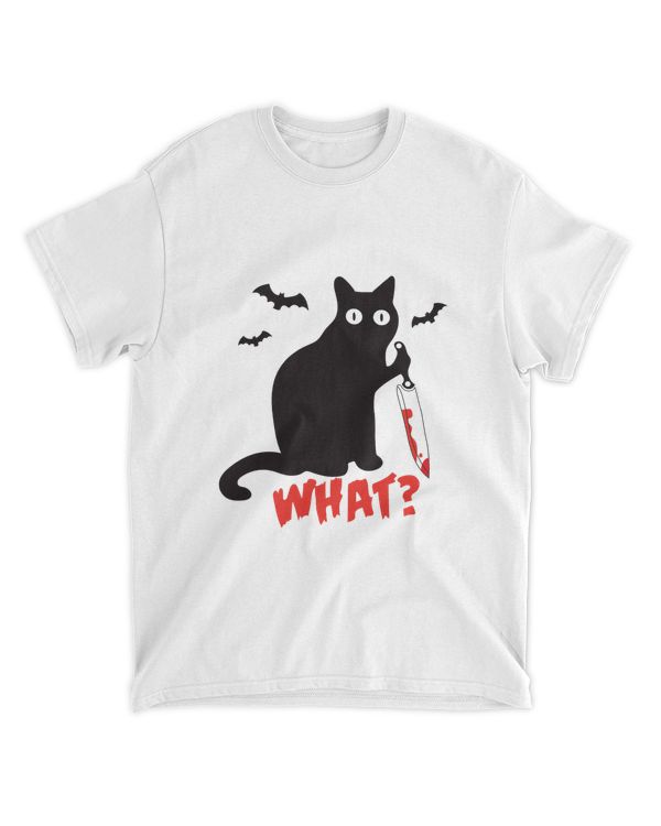 Summer Fashion Black Cat What Tshirt Murderous Cat Knife Funny
