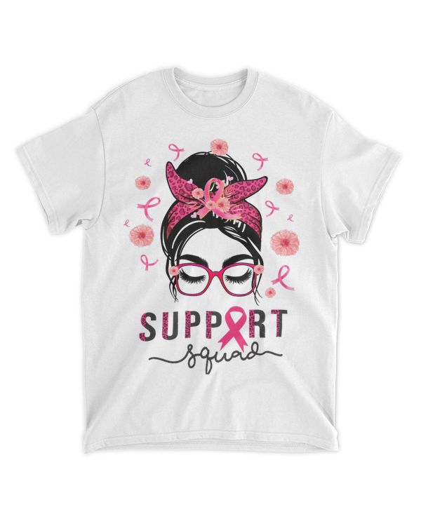 Support Squad Messy Bun Pink Warrior Breast Cancer Awareness 43