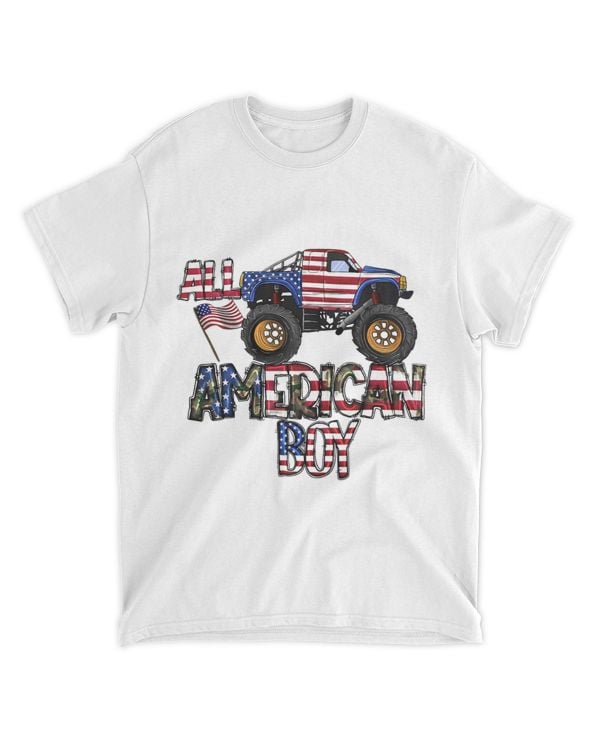 All American Boy 4th Of July US Flag Monster Truck Kids Boys