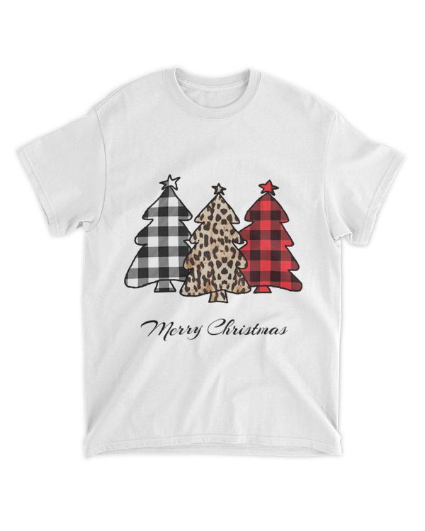 Merry Christmas Leopard Cheetah Buffalo Plaid Christmas Tree