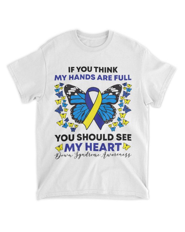 Down Syndrome Awareness Blue and Yellow Ribbon T21 Butterfly
