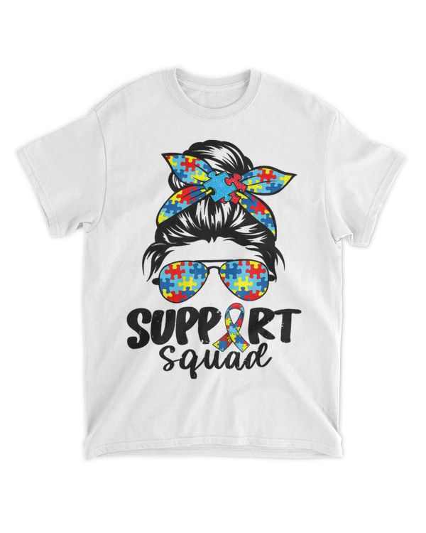 Funny Support Squad Messy Bun Warrior Autism Awareness