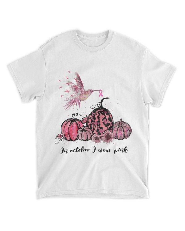 in october we wear pink hummingbird breast cancer awareness